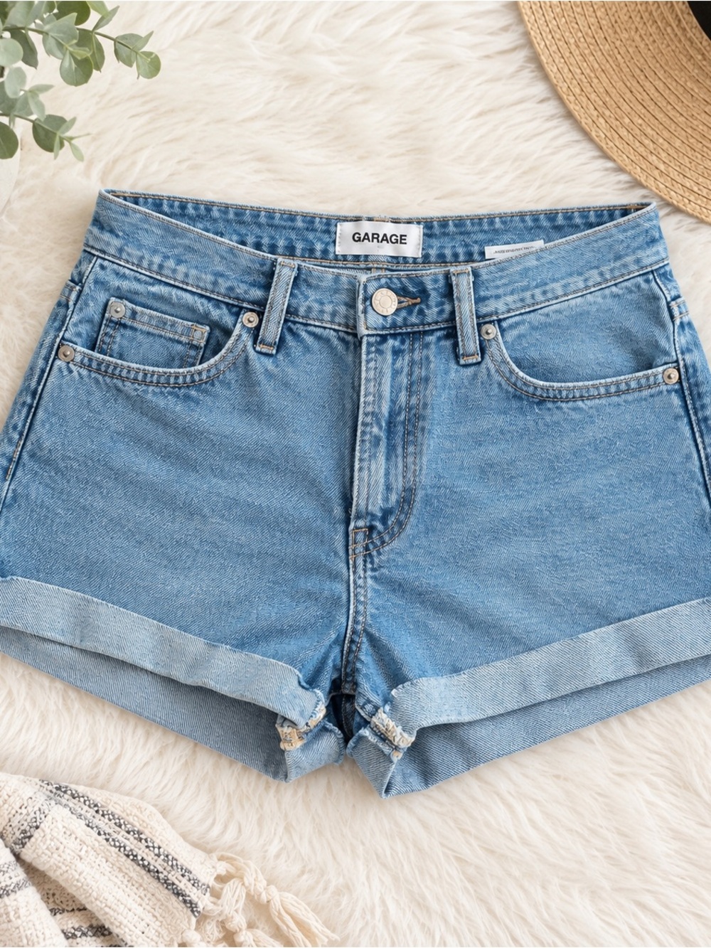 Garage Light Blue Cuffed Denim Shorts